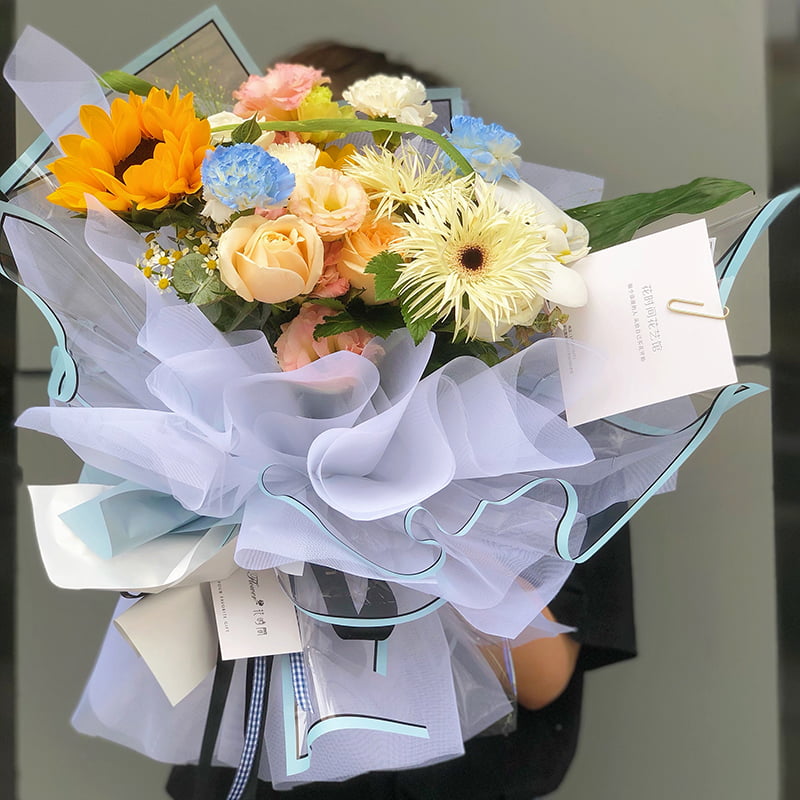 کاغذ بسته بندی گل یون مات نقره ای نیمه شفاف با لبه نقره ای